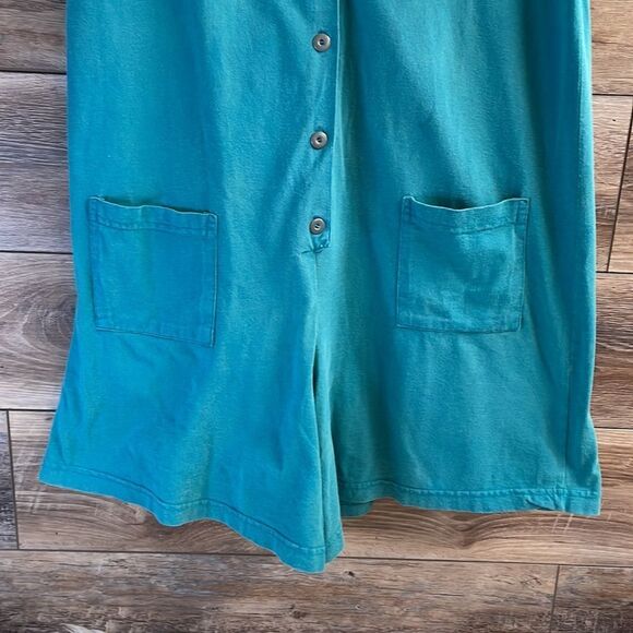 NYL SPORT New York Ladies Cotton Romper One Piece Shorts Button Front Large Teal - Picture 3 of 5